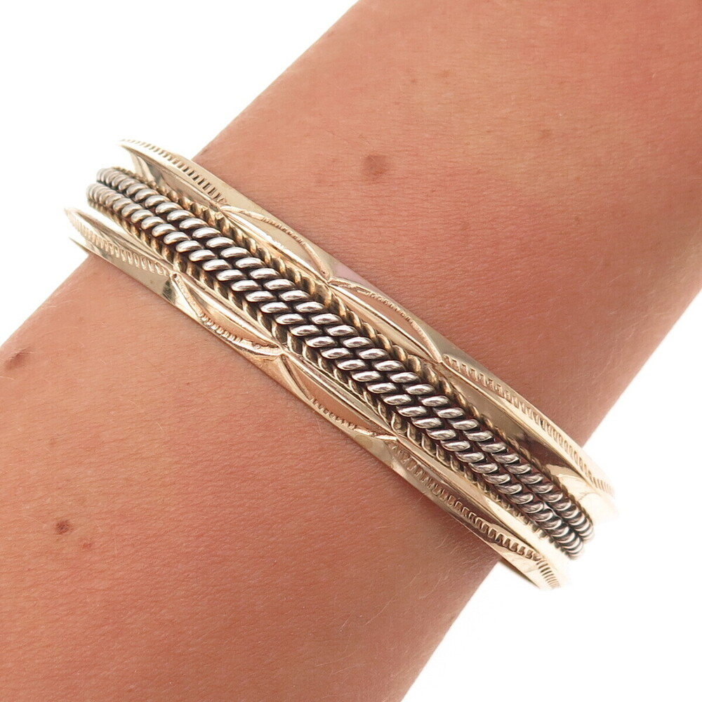 Verna Tahe Navajo Old Pawn Sterling Silver 1/20 12K GF Adjustable Bracelet 6"